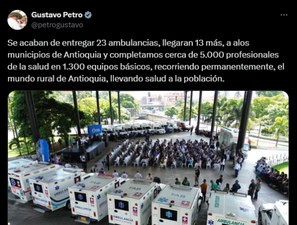 Publicación del presidente Gustavo Petro.