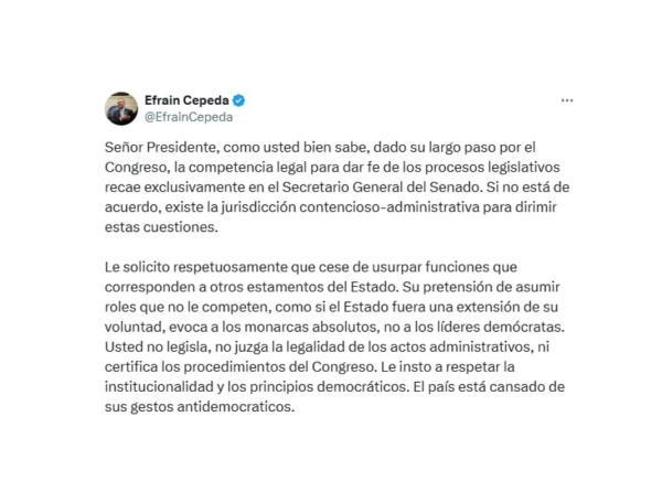 Efraín Cepeda le pide a Petro respetar las decisiones