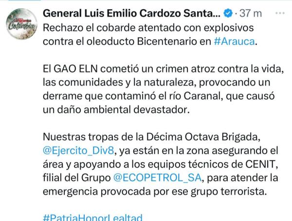 Mensaje del general Cardozo.