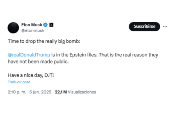 Mensaje de Elon Musk contra Donald Trump, presidente de Estados Unidos.