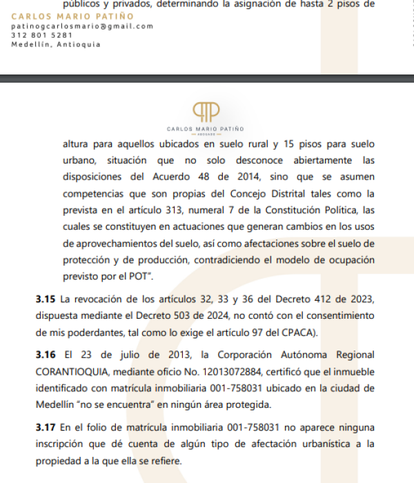 Texto de la demanda de Luis Pérez y sus hermanos al Distrito de Medellín.