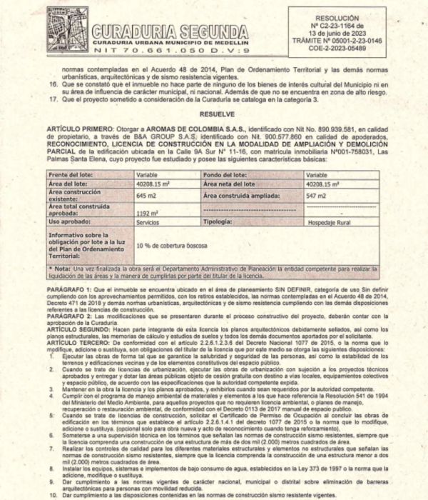 Licencia de construcción entregada para la intervención del lote Las Brisas.