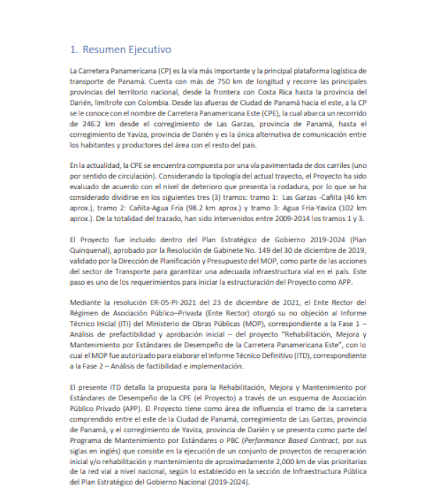 Documentos del proyecto de intervención de la vía Panamericana.