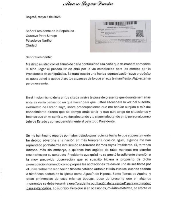 Nueva carta del excanciller Leyva