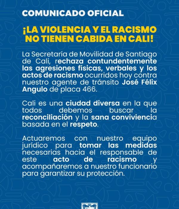 Comunicado de la secretaría de Movilidad de Cali.