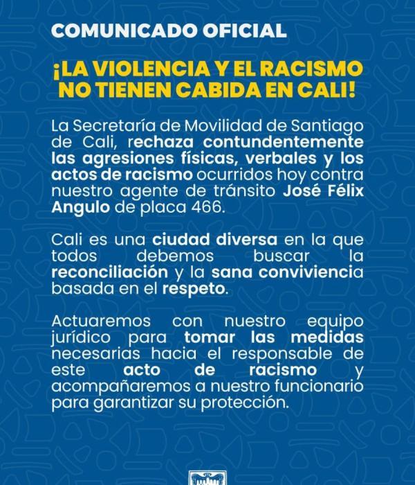 Comunicado de la secretaría de Movilidad de Cali.