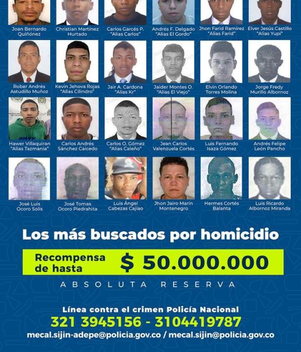 El cartel de los más buscados en Cali.
