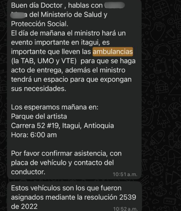 Conversación entre una funcionaria del ministerio de Salud y uno de los gerentes de las E.S.E. de Antioquia.