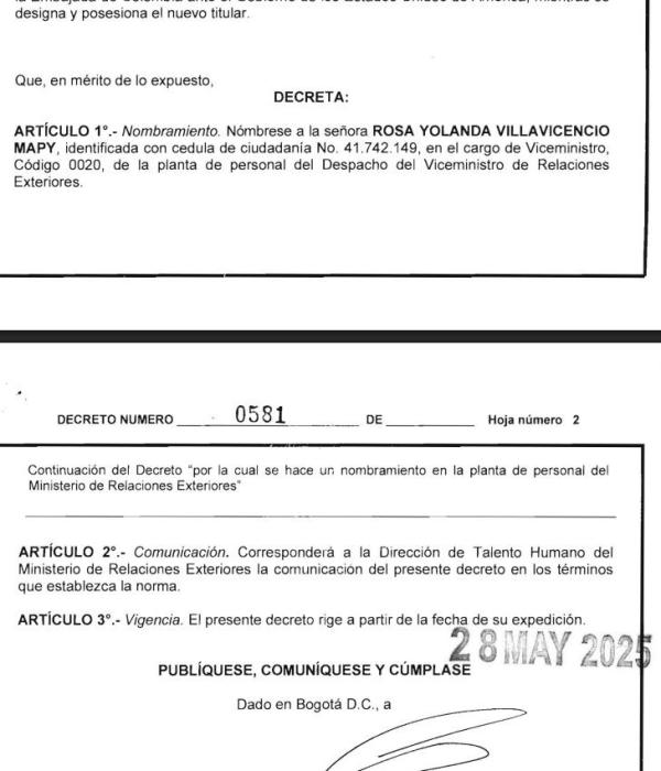 Decreto 0581 firmado por Laura Sarabia.