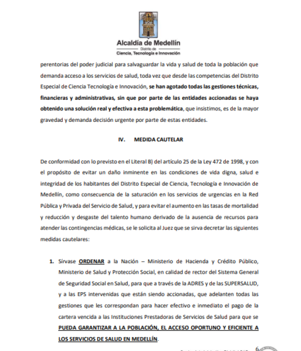 Fragmento del documento donde se solicita al juez del caso que decrete una serie de medidas cautelares.