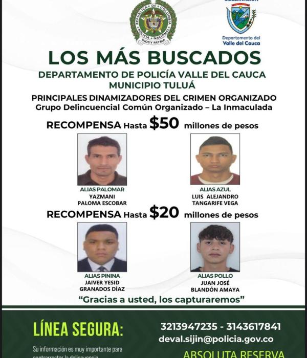 Los buscan como presuntos integrantes de 'la Inmaculada'.