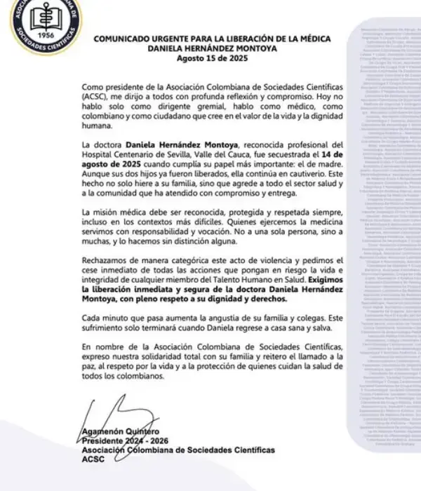 Mensajes de clamor por la liberación de la médica Daniela Hernández Montoya.