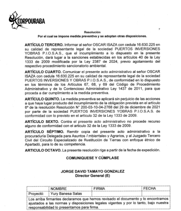 Espacio para firmas resolución corpourabá.