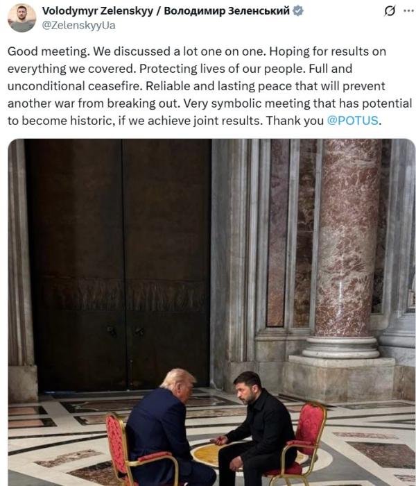 Zelenski reacciona tras encuentro con Trump en funeral del papa Francisco