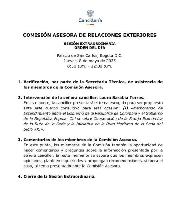 Citación a Comisión Asesora de Relaciones Exteriores de la Cancillería