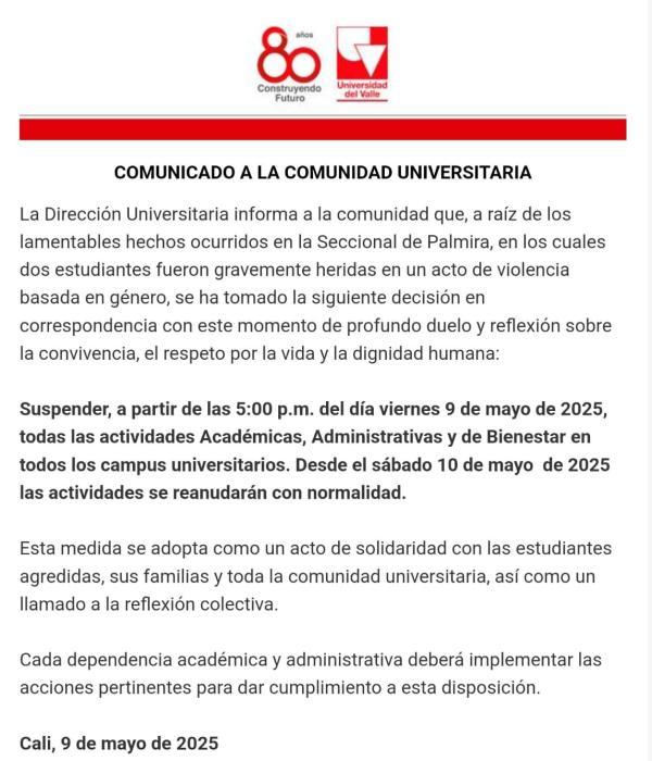 Medidas de Univalle, tras intento de feminicidio.