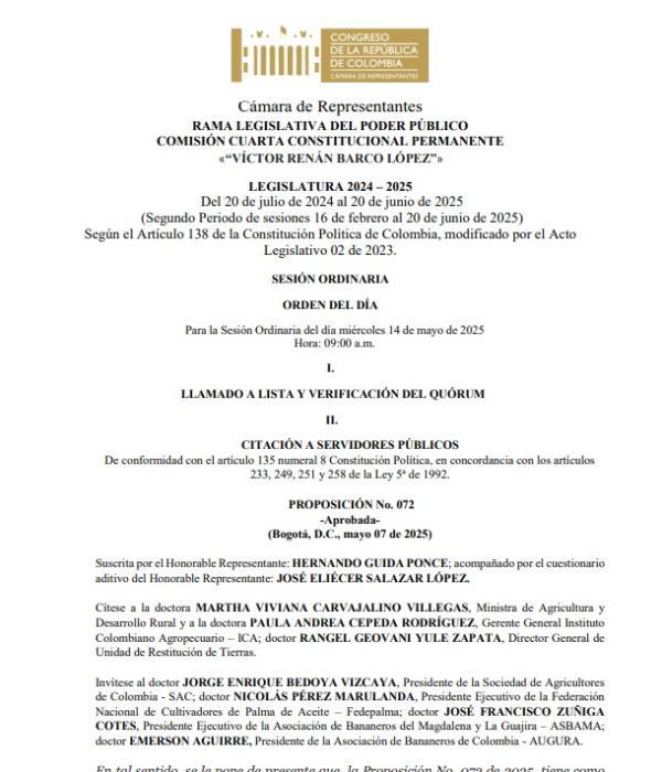 Esta es la citación a uno de los debates de control político.