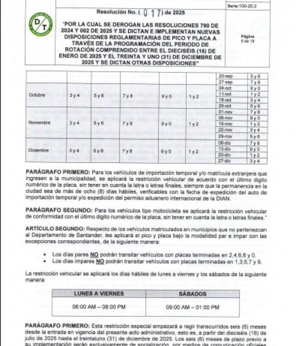 Esta es la resolución 017 de 2025 expedida por la Dirección de Tránsito.