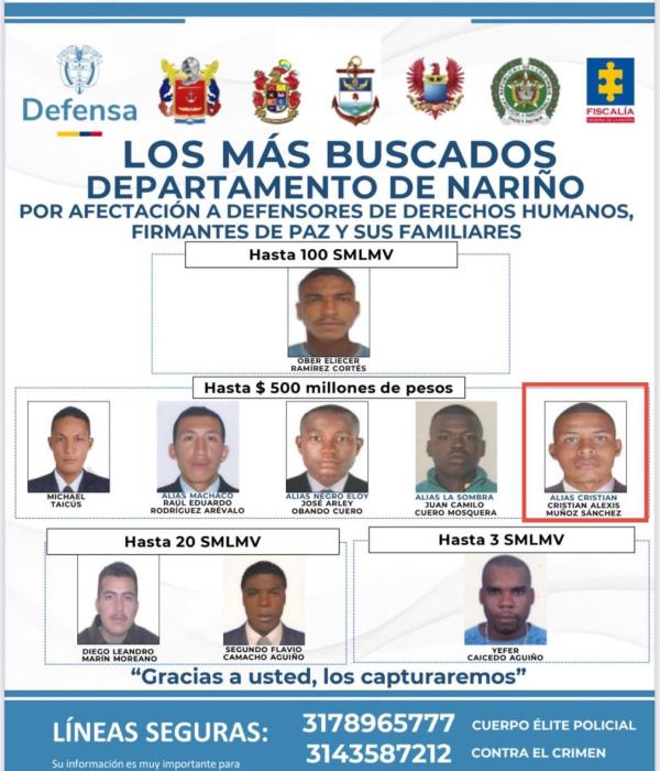 Cartel de los más buscados con alias Cristian.