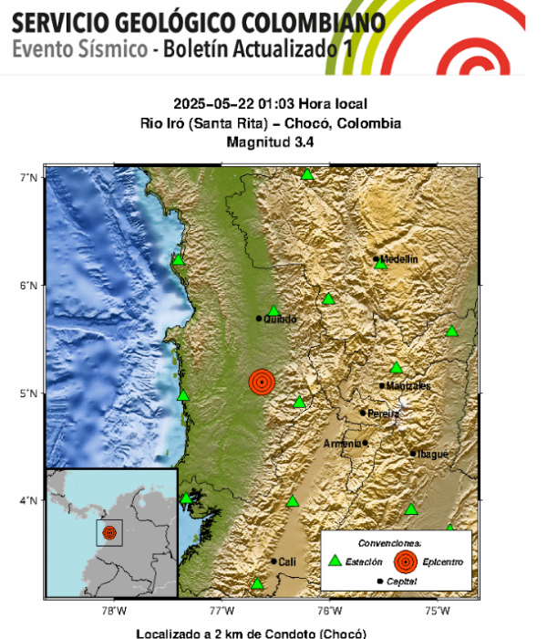 Reportan sismo en el Chocó este 22 de mayo