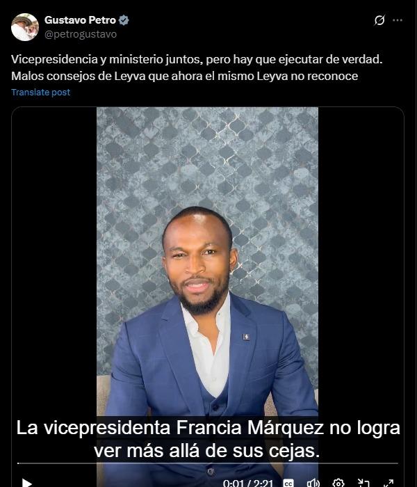 Este fue el trino del presidente Gustavo Petro sobre Francia Márquez.