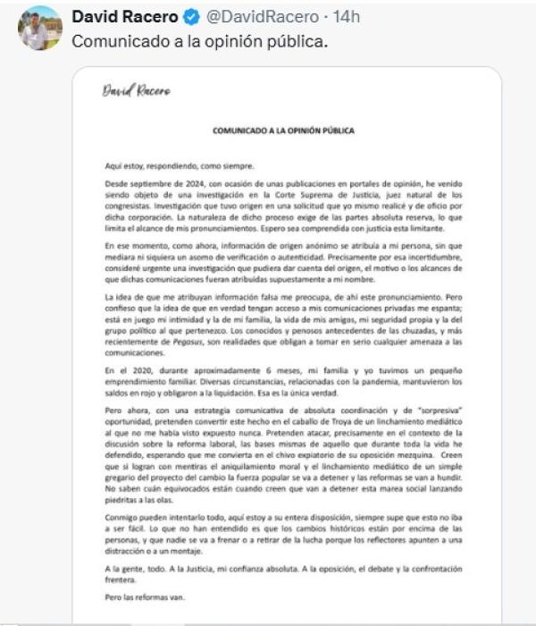 El representante aseguró que le "espanta" que tengan acceso a sus comunicaciones privadas