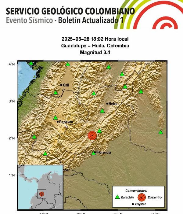 Temblor en Colombia hoy 28 de mayo. Sismo en Huila.