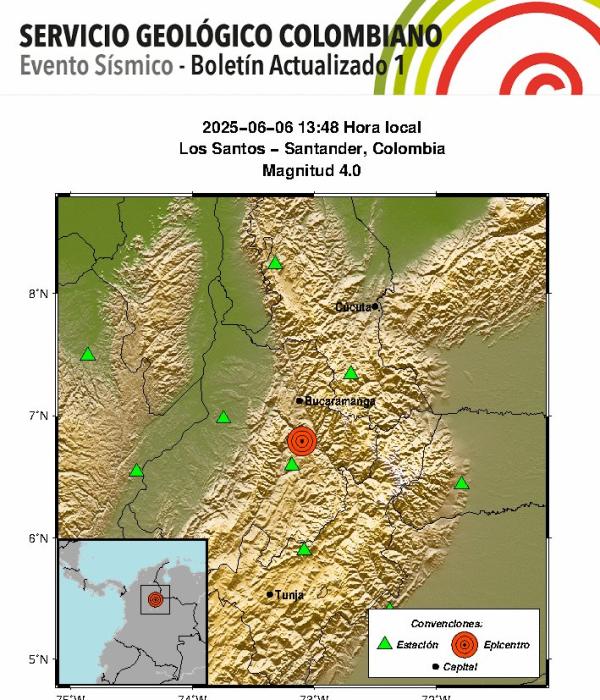 Sismo en Los Santos, Santander