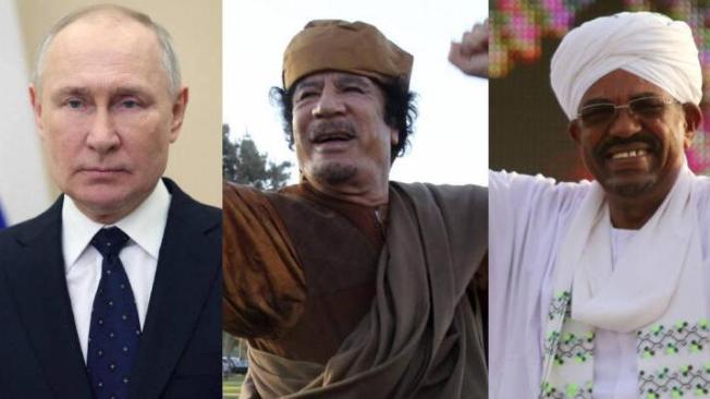 Vladimir Putin, Muamar Gadafi y Omar al-Bashir.