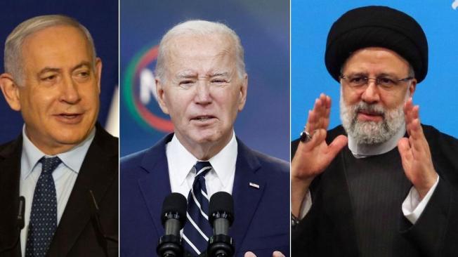 Benjamín Netanyahu, Joe Biden y Ebrahim Raisi.