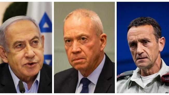 El primer ministro de Israel, Benjamin Netanyahu; el ministro de defensa, Yoav Gallant; y el jefe de las Fuerzas de Defensa de Israel, Herzi Halevi.
