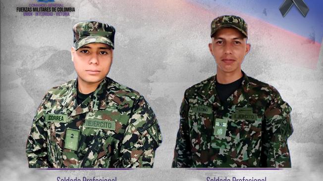 Los dos soldados fallecidos, tras el ataque a unidad militar en Arauca.