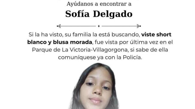 Sofía, la menor desaparecida en Candelaria, Valle