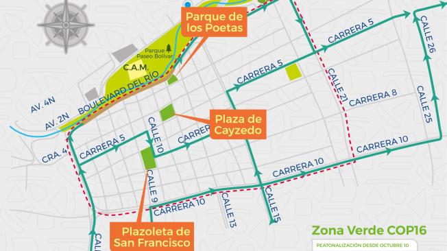 Mapa de rutas alternas en Cali.