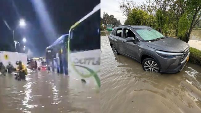 Carros inundados en Bogotá