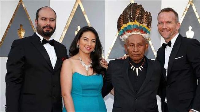 Ciro Guerra, Cristina Gallego, Antonio Bolívar y Brionne David, en la ceremonia de los Premios Óscar. Foto: Lucy Nicholson / REUTERS.