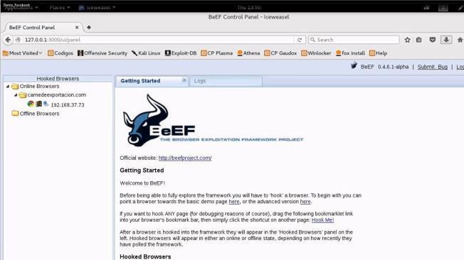 Desde un computador con Linux, el criminal usaba BeFF, una herramienta para tomar control del navegador de Angélica.
