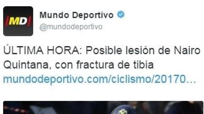 Información de Mundo Deportivo sobre la posible lesión de Nairo.
