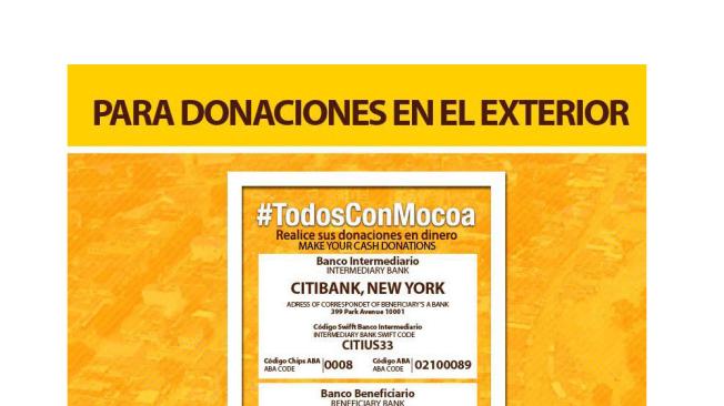 Esta es la cuenta para realizar donaciones internacionales por la tragedia en Mocoa.