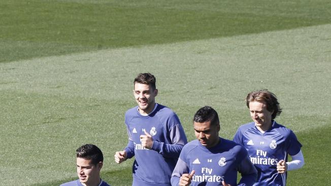 James Rodríguez, en el entrenamiento de Real Madrid.
