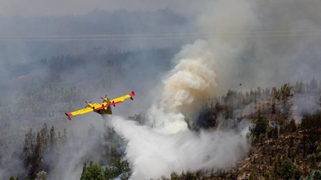 Una avioneta de CanadaAir ayuda en las labores para apagar el fuego en Portugal.