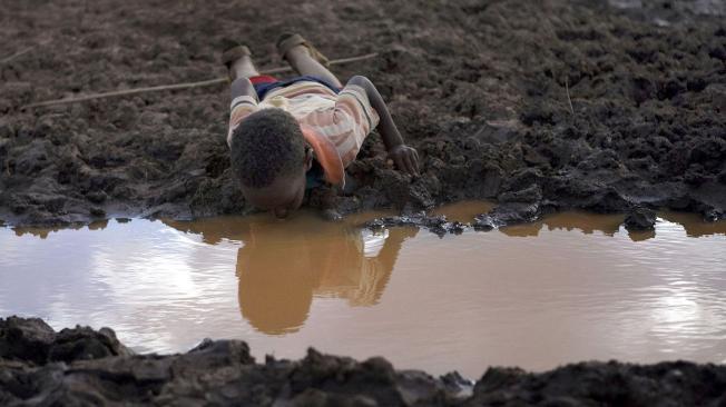 Un niño se ve obligado a beber de un charco, debido a las constantes sequías que azotan a la región y que causan miles de casos de desnutrición al año.
