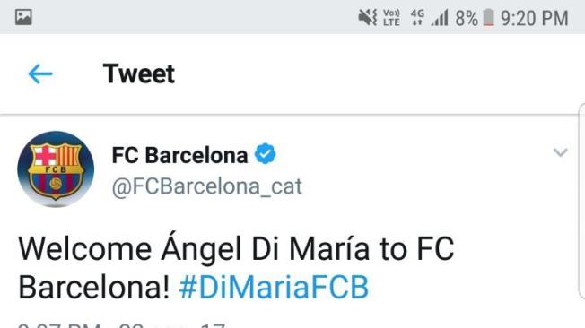 Hackean cuenta del Barcelona con presunto fichaje de Ángel Di María