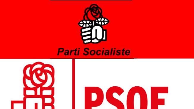 Logos del Partido Socialista de Francia y Partido Socialista y Obrero Español (PSOE).