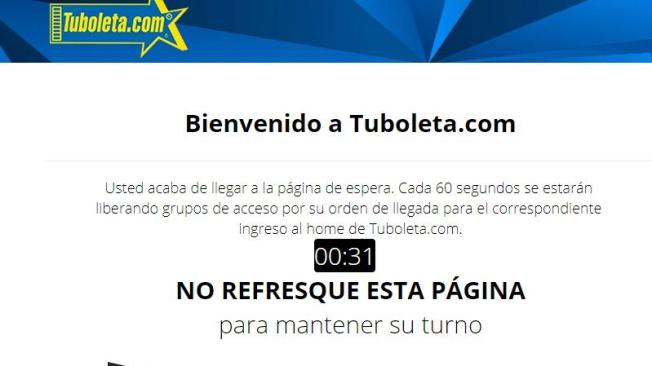 Pantallazo de la lista virtual de espera en la página de Tu Boleta.