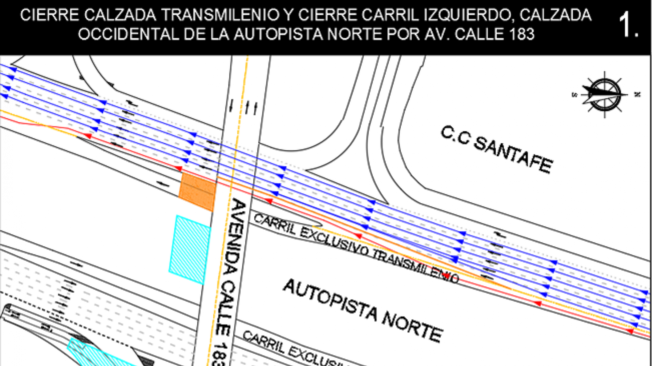 Calzadas de TransMilenio Occidental y 183 de la Autopista Norte estarán cerradas durante dos meses.