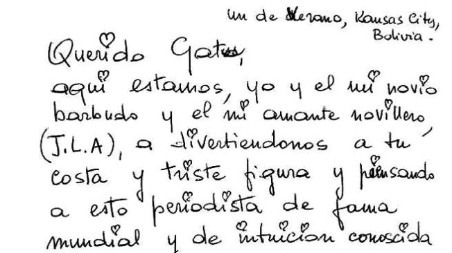 Carta de la periodista Oriana Fallaci a Juan Carlos Salazar, en la que lo llama, ‘Querido Gato’.