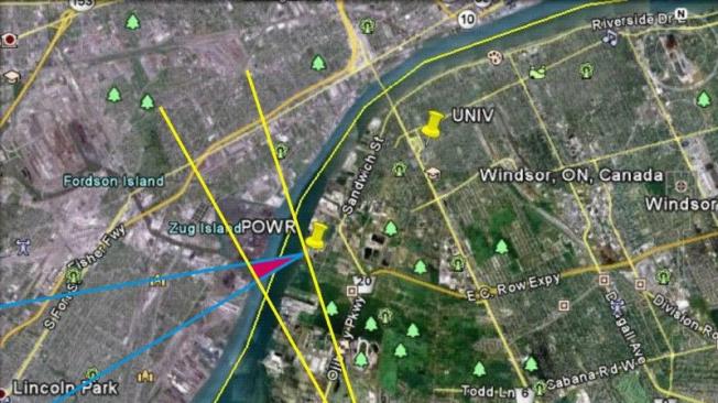 El triángulo rojo identificado en el estudio de la Universidad de Ontario Occidental muestra el origen más probable del ruido, junto a la isla Zug. (Imagen: Agencia Geológica de Canadá)