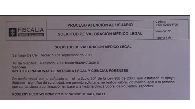 Esta es la orden para los exámenes médicos que solicitó la Fiscalía para Rosileny