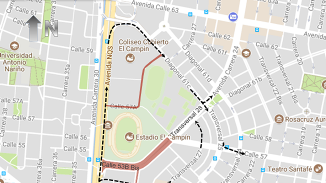 En las zonas cercanas a El Estadio se cerrarán algunas vías entre las 3:00 y las 11:00 p. m.